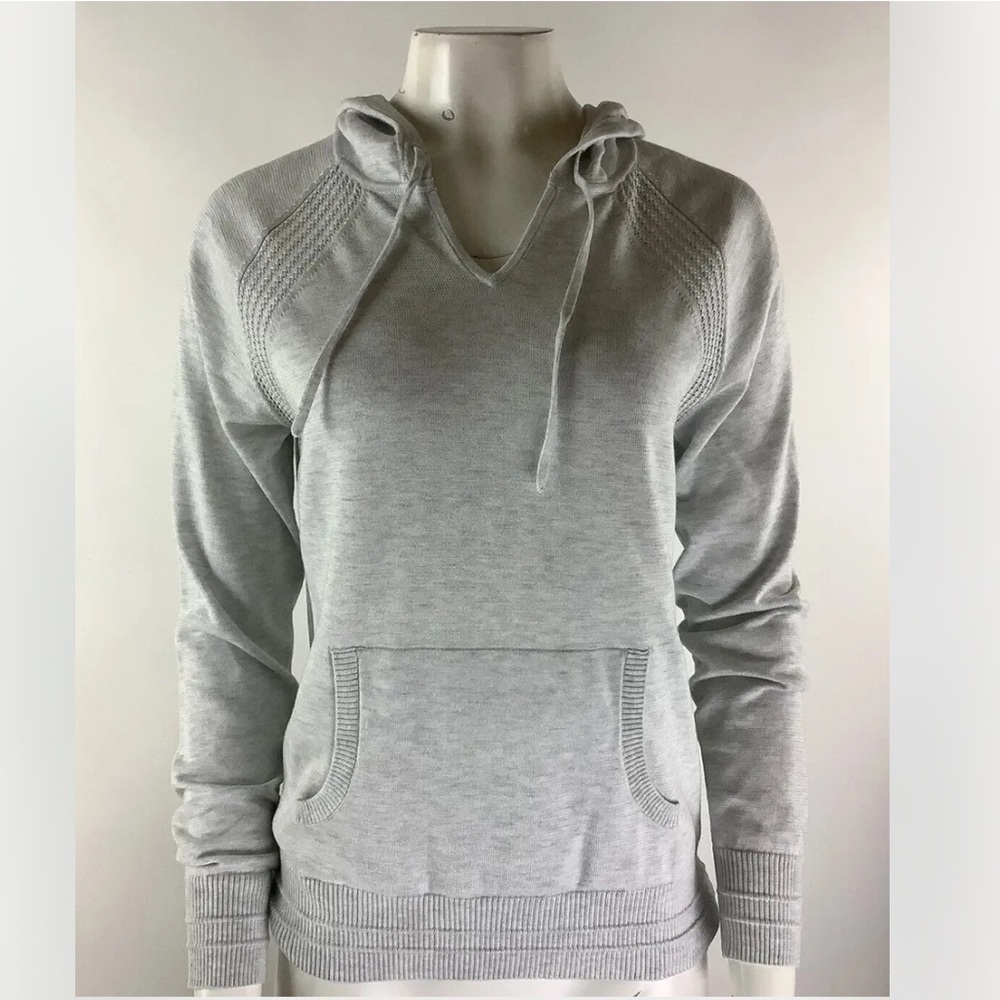 Athleta Sz S Evergreen Knit Hoodie Sweater In Gray Polyester Lyocell Pullover